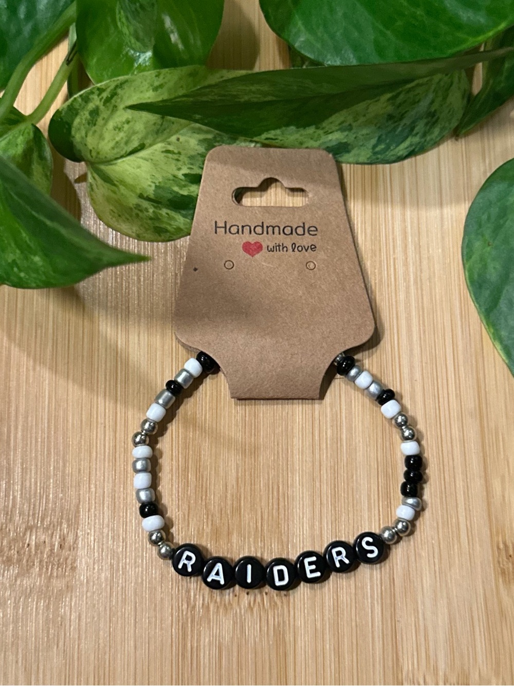 🖤🏈✨ Raiders Stretchy Beaded Bracelet | Handmade | Football Fan‎ Bracelet 🏈🖤